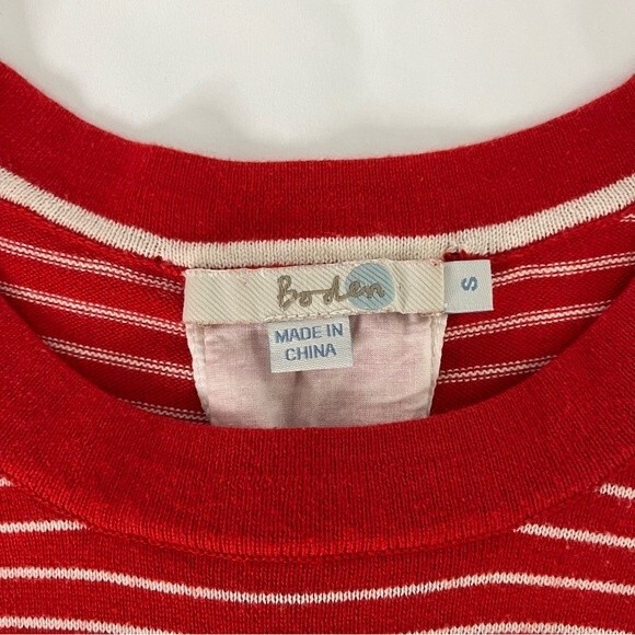 Boden Womens Size S Red Striped Lace Back Cotton Blend Long Sleeve Crew Sweater - Picture 7 of 11